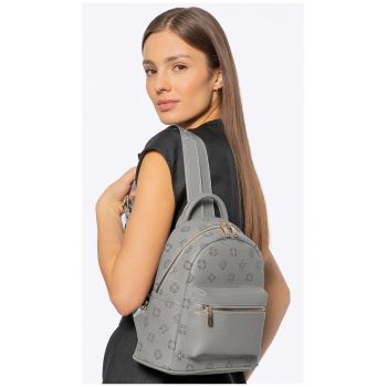 Rucsac fashion dama  din piele ecologica gri - cu doua buzunare si fermoar