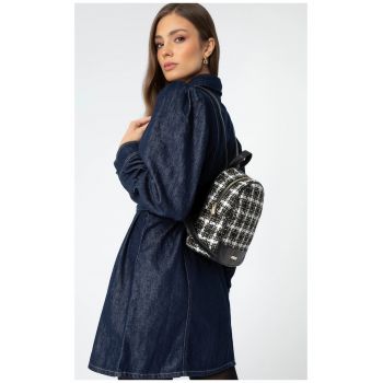 Rucsac fashion dama  poliester - negru/alb - 1 compartiment - detalii din piele ecologica