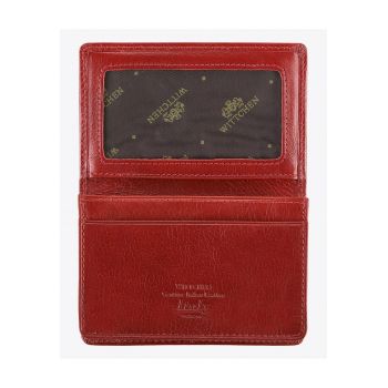 Suport orizontal pentru carti de vizita din piele rosie - piele naturala rosie