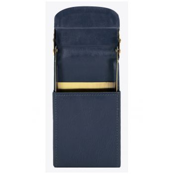 Suport pentru carti de vizita  piele naturala - compact - elegant - albastru