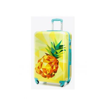 Troler mare  ABS cu imprimeu - galben - 4 roti - maner telescopic - 75x50x30cm