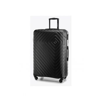 Troler  mare - ABS - geometric - 4 roti - negru - 2 compartimente