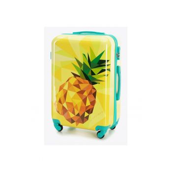 Troler mediu  ABS - cu imprimeu - galben - 4 roti - 2 compartimente