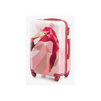 Troler mediu  ABS roz - imprimeu geometric - 4 roti - 2 compartimente - 55x35x23cm