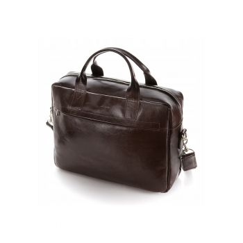Geanta barbati Brodrene - pentru laptop - Piele ecologica - 31x43x13 cm - Maro inchis