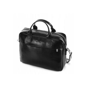 Geanta barbati Brodrene - pentru laptop - Piele naturala - 31x43 cm - Negru