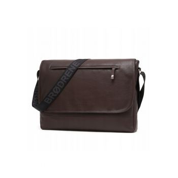 Geanta barbati Brodrene - Piele ecologica - 29x40x7 cm - Maro