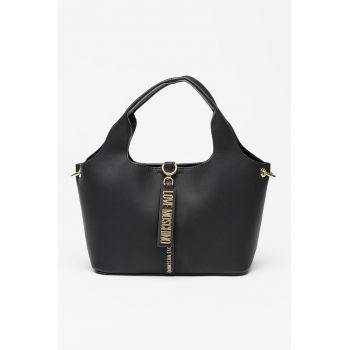 Geanta bowler din piele ecologica cu placuta logo