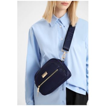 Geanta crossbody  din nylon - albastra - cu curea reglabila - dimensiuni compacte