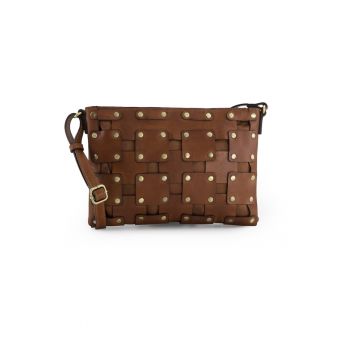 Geanta crossbody din piele cu aplicatii din strasuri