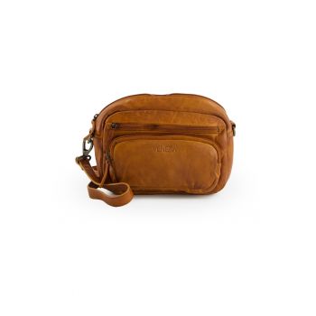 Geanta crossbody din piele naturala cu 2 buzunare exterioare