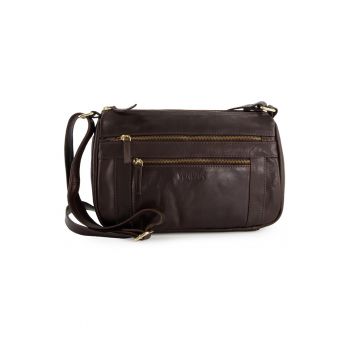 Geantă crossbody din piele naturală cu multiple buzunare cu fermoar