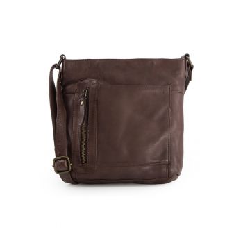 Geanta crossbody  din piele naturala - maro - 21x19x6cm - 5 buzunare - curea max 145cm