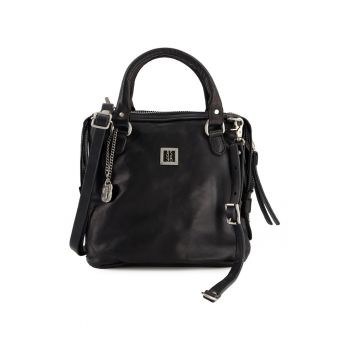 Geanta crossbody din piele naturala -  neagra - 21x26x13cm - cu 4 buzunare interioare - curea detasabila max 124cm