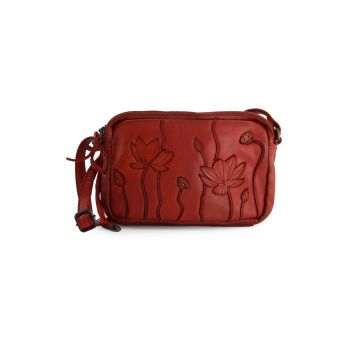 Geanta crossbosy din piele cu motive florale