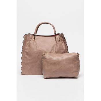 Geanta de piele ecologica cu maner si terminatii valurite