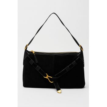 Geanta de piele intoarsa cu bareta de decorativa Klarity