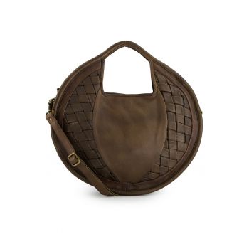 Geanta de umar din piele cu garnitura cu aspect impletit