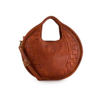 Geanta de umar din piele cu garnitura cu aspect impletit