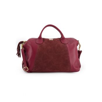 Geanta de umar din piele cu insertie din piele intoarsa