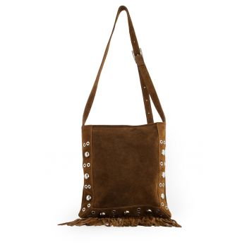 Geanta de umar din piele intoarsa cu franjuri si elemente metalice