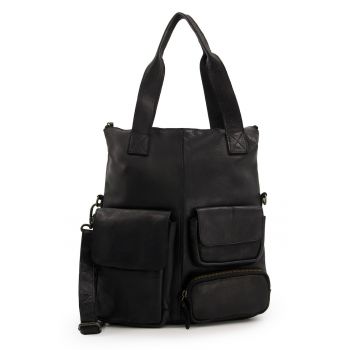 Geanta de umar  din piele naturala - neagra - 3 compartimente interioare - 4 compartimente exterioare - 35x31x8cm