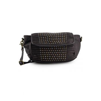 Geanta de umar -  piele naturala - neagra - 19x32x12cm - cu 2 buzunare interioare - 1 buzunar exterior - curea detasabila max 141cm