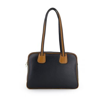 Geanta de umar -  piele naturala - neagra - 36x26x10cm - 3 buzunare interioare - detalii aurii