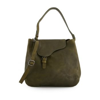 Geanta de umar -  piele naturala - verde - 26x23x10cm - 2 compartimente - curea detasabila