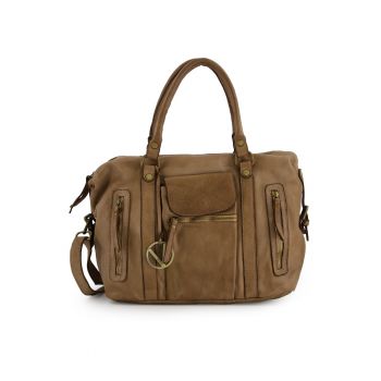 Geanta din piele cu buzunare cu fermoar