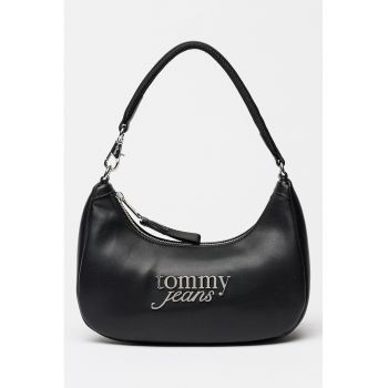 Geanta din piele ecologica cu bareta de umar si logo metalic