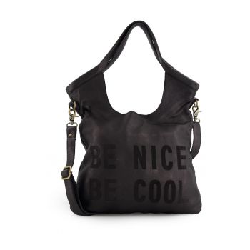 Geanta din piele naturala cu imprimeu text