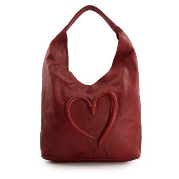 Geanta hobo din piele cu detaliu in forma de inima