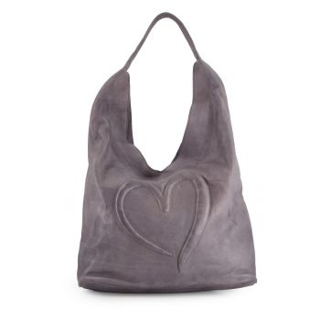 Geanta hobo din piele cu detaliu in forma de inima