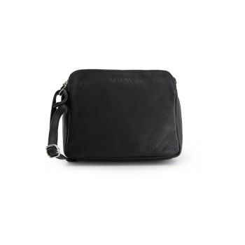 Geanta messenger  piele naturala - neagra - 18x24x8 -5cm - 3 compartimente - curea reglabila max 136cm