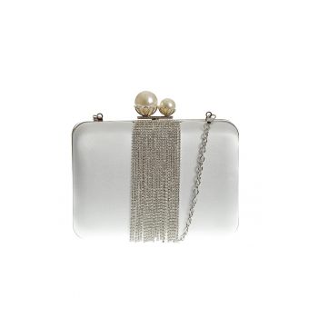 Geanta plic cu franjuri metalici si perle
