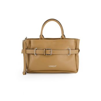 Geanta shopper din piele cu detaliu cu catarama