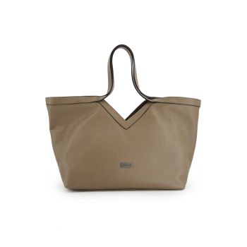 Geanta shopper din piele cu detaliu logo aplicat