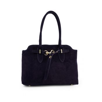 Geanta shopper din piele intoarsa cu detaliu metalic