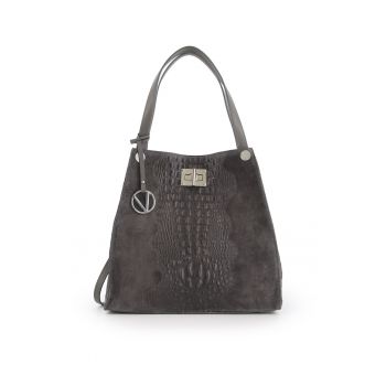 Geanta shopper din piele intoarsa si piele naturala