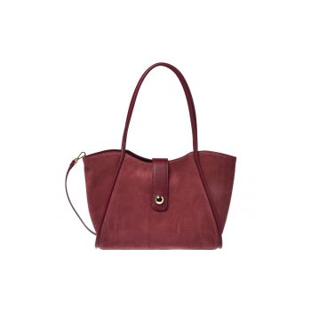 Geanta tote din piele intoarsa cu model uni - Visiniu