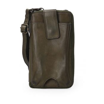 Portofel dama  din piele naturala verde - 10x18cm - cu 2 buzunare externe - inchidere cu fermoar