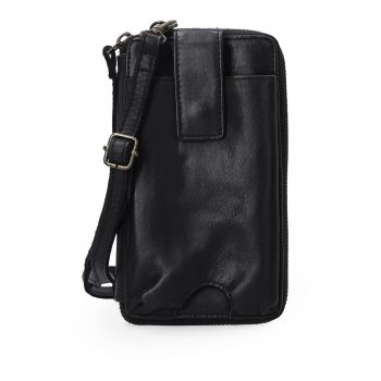 Portofel dama  piele naturala - negru - 10x18cm - cu 2 buzunare externe - inchidere cu fermoar