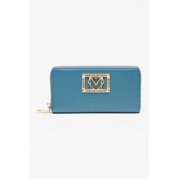 Portofel din piele ecologica cu logo metalic si fermoar