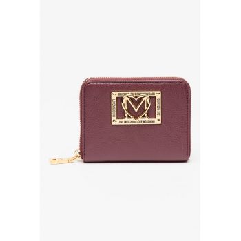 Portofel mic din piele ecologica cu logo metalic si fermoar