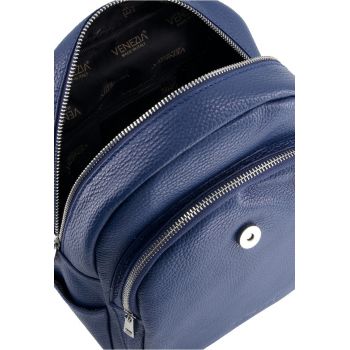 Rucsac din piele cu buzunare exterioare cu fermoar