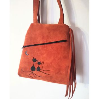Rucsac handmade din piele naturala, cu pisicute