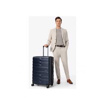 Troler  mare - design cu dungi - albastru - 4 roti - 360°