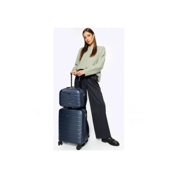 Troler  mic - ABS - 4 roti - albastru - 55x35x20cm