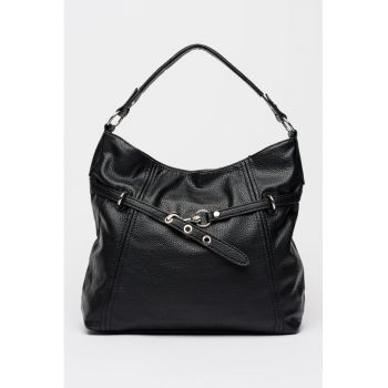 Geanta de piele ecologica cu bareta de umar si aspect texturat